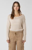 Dex Ladies Scalloped Hem Open Stitch Sand Wash Sweater