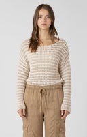 Dex Ladies Scalloped Hem Open Stitch Sand Wash Sweater