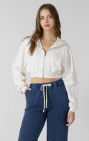 Dex Ladies Soft Oat Heather Cropped Zip Front Hoodie
