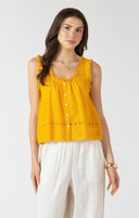 Dex Ladies Sunflower Embroidered Lace Trim Tank