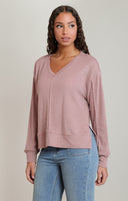 Dex Ladies V-Neck Dusty Rose Knit Top