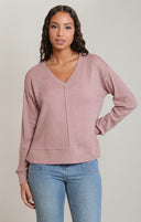 Dex Ladies V-Neck Dusty Rose Knit Top