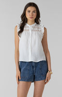 Dex Ladies White Lace Insert Button Front Blouse