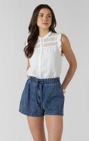 Dex Ladies White Lace Insert Button Front Blouse