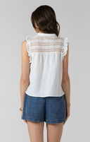 Dex Ladies White Lace Insert Button Front Blouse