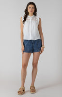 Dex Ladies White Lace Insert Button Front Blouse