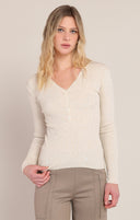 Dex/Room 34 Ladies Cream Heather Ribbed Sweater Top