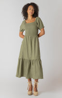 Dex/Room 34 Ladies Sage Smocked Tiered Maxi Dress