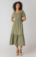 Dex/Room 34 Ladies Sage Smocked Tiered Maxi Dress