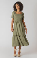 Dex/Room 34 Ladies Sage Smocked Tiered Maxi Dress
