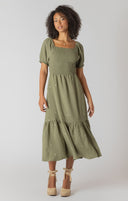 Dex/Room 34 Ladies Sage Smocked Tiered Maxi Dress