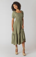 Dex/Room 34 Ladies Sage Smocked Tiered Maxi Dress