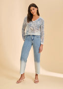 FDJ Ladies Light Blue Bling Christina Wide Ankle Jean
