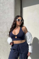 Fabletics Ladies Oasis Twist Deep Navy Sports Bra