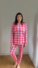 Bambi & Birdie Ladies Red Plaid Henley Jogger Set