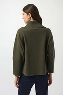 Joseph Ribkoff Ladies Avocado Sweater Knit Boxy Pullover w/ Zippered Collar