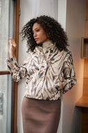 Joseph Ribkoff Ladies Beige/Multi Foiled Faux Suede Animal Print Jacket