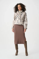 Joseph Ribkoff Ladies Beige/Multi Foiled Faux Suede Animal Print Jacket
