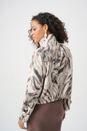 Joseph Ribkoff Ladies Beige/Multi Foiled Faux Suede Animal Print Jacket