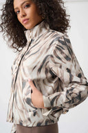 Joseph Ribkoff Ladies Beige/Multi Foiled Faux Suede Animal Print Jacket