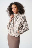 Joseph Ribkoff Ladies Beige/Multi Foiled Faux Suede Animal Print Jacket