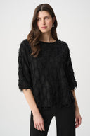 Joseph Ribkoff Ladies Black Boat Neck Fringe Sweater