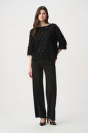 Joseph Ribkoff Ladies Black Boat Neck Fringe Sweater