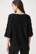Joseph Ribkoff Ladies Black Boat Neck Fringe Sweater