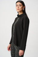 Joseph Ribkoff Ladies Black Jacquard And Scuba Jersey Boxy Top