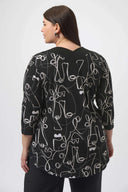 Joseph Ribkoff Ladies Black/Moonstone Silky Knit Face Print Flared Top