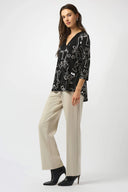 Joseph Ribkoff Ladies Black/Moonstone Silky Knit Face Print Flared Top