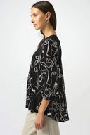 Joseph Ribkoff Ladies Black/Moonstone Silky Knit Face Print Flared Top