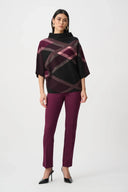 Joseph Ribkoff Ladies Black/Multi Brushed Viscose And Nylon Plaid Funnel-Neck Sweater