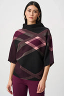 Joseph Ribkoff Ladies Black/Multi Brushed Viscose And Nylon Plaid Funnel-Neck Sweater