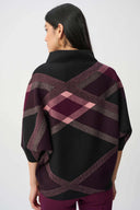 Joseph Ribkoff Ladies Black/Multi Brushed Viscose And Nylon Plaid Funnel-Neck Sweater