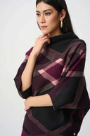 Joseph Ribkoff Ladies Black/Multi Brushed Viscose And Nylon Plaid Funnel-Neck Sweater