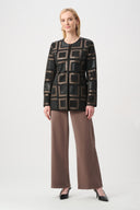 Joseph Ribkoff Ladies Black/Multi Leatherette and Scuba Collarless Two-Tone Jacket