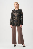 Joseph Ribkoff Ladies Black/Multi Leatherette and Scuba Collarless Two-Tone Jacket
