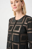 Joseph Ribkoff Ladies Black/Multi Leatherette and Scuba Collarless Two-Tone Jacket