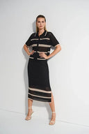 Joseph Ribkoff Ladies Black/Parchment Sweater Knit Open Stitch Stripe Skirt