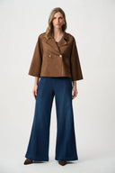 Joseph Ribkoff Ladies Brown Scuba Suede Boxy Jacket