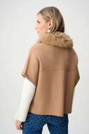 Joseph Ribkoff Ladies Camel Sweater Knit Jacket With Detachable Faux Fur Collar