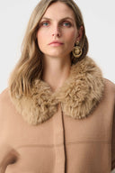 Joseph Ribkoff Ladies Camel Sweater Knit Jacket With Detachable Faux Fur Collar