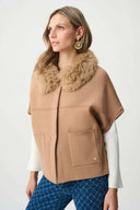 Joseph Ribkoff Ladies Camel Sweater Knit Jacket With Detachable Faux Fur Collar
