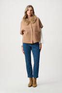 Joseph Ribkoff Ladies Camel Sweater Knit Jacket With Detachable Faux Fur Collar