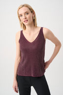 Joseph Ribkoff Ladies Elderberry Metallic Knitted Camisole with Rhinestones