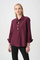 Joseph Ribkoff Ladies Elderberry Stretch Poplin Shirt-Collar Boxy Top