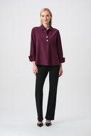 Joseph Ribkoff Ladies Elderberry Stretch Poplin Shirt-Collar Boxy Top