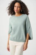 Joseph Ribkoff Ladies Frosted Mint Melange Brushed Viscose And Nylon Knit Tulip Sleeve Sweater