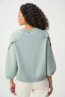 Joseph Ribkoff Ladies Frosted Mint Melange Brushed Viscose And Nylon Knit Tulip Sleeve Sweater